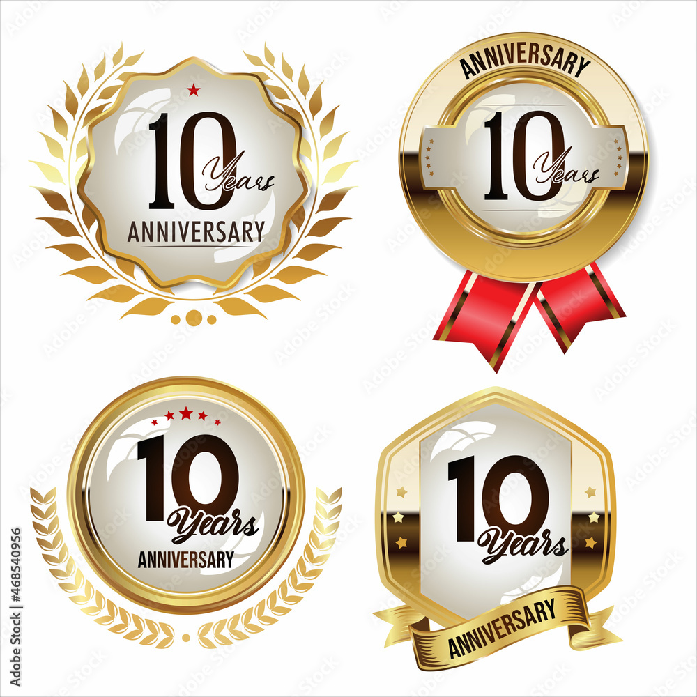 Collection of anniversary golden seal on white background Collection of anniversary golden seal on white background