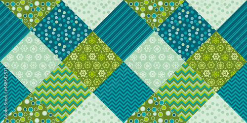 Christmas green and blue patchwork seamless pattern