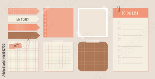 Cute memo template A collection of striped notes blank notebooks and torn notes used in a diary
