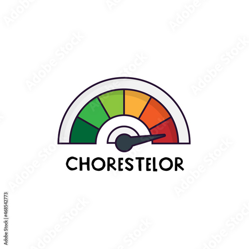 cholesterol concept - gauge with comic text.