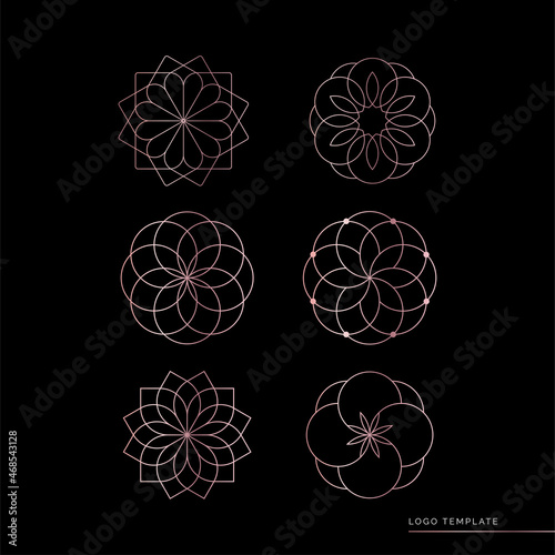 Set of luxury rose gold mandala and lotus logo templates. For costume jewelry, beauty salons, spas, hair care, flower shops