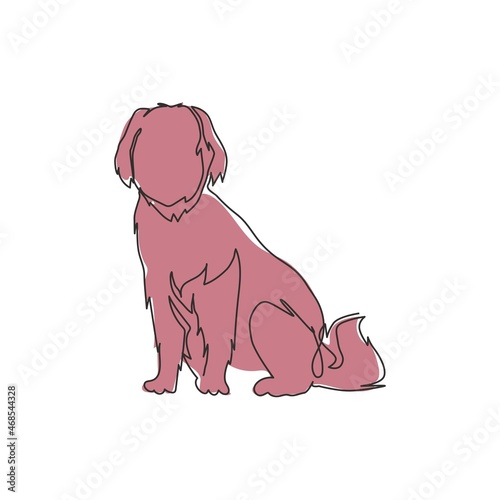 One single line drawing of simple cute puppy dog icon. Pet shop logo emblem vector concept. Dynamic continuous line draw graphic design illustration