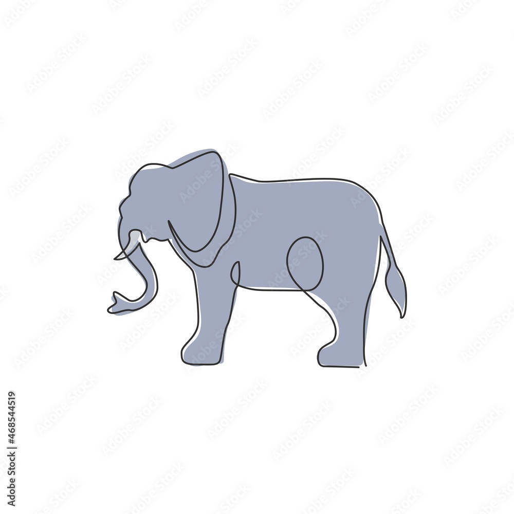One continuous line drawing of big cute elephant company logo identity. African zoo animal icon concept. Dynamic single vector graphic line draw design illustration One continuous line drawing of big cute elephant company logo identity. African zoo animal icon concept. Dynamic single vector graphic line draw design illustration