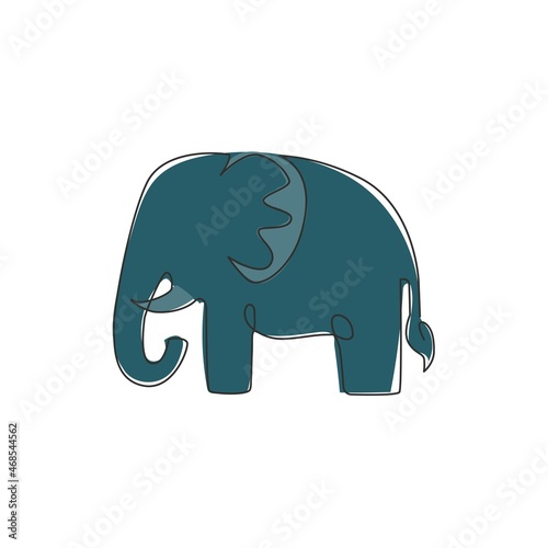 One single line drawing of big cute elephant corporate logo identity. Mammals zoo animal icon concept. Trendy continuous line draw graphic vector design illustration