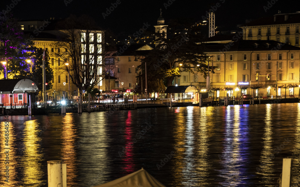 Lugano by night. Lugano lake, Switzerland.