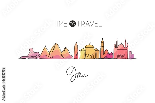 One continuous line drawing of Giza city skyline, Egypt. Beautiful landmark. World landscape tourism and travel vacation. Editable stylish stroke single line draw design graphic vector illustration