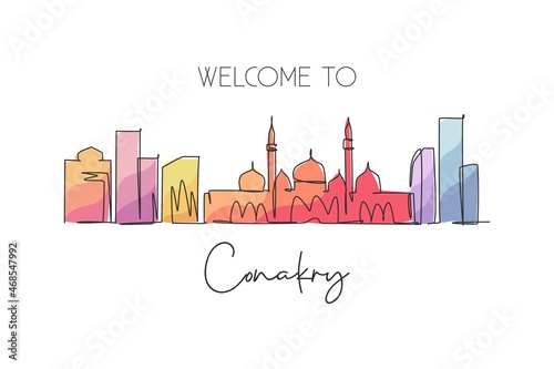 Принти на полотні One single line drawing of Conakry city skyline, Guinea