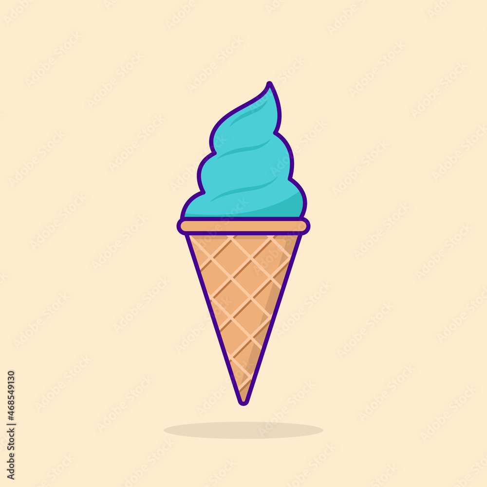 Ice Cream Waffle Cone Illustration. Summer Ice Cream in Waffle Cone. Frozen Sweet Sundae in Cartoon Style. Isolated Vector