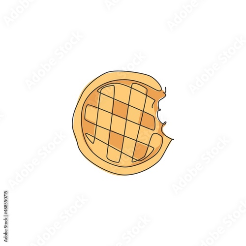 One single line drawing of fresh waffles bites store logo graphic vector illustration. Breakfast food cafe menu and restaurant badge concept. Modern continuous line draw design street food logotype