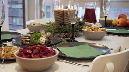 Christmas eve dinner table served in traditional Lithuanian way, Kucios photo