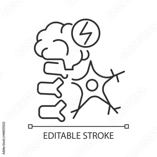 Neuromuscular linear icon. Brain and nerve damage. Neurological disease. Spinal cord injury. Thin line customizable illustration. Contour symbol. Vector isolated outline drawing. Editable stroke photo