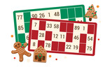 Noël Xmas loto tombola bingo carton jeu fête numéro gingerbread épices biscuit bonhomme rouge illustration