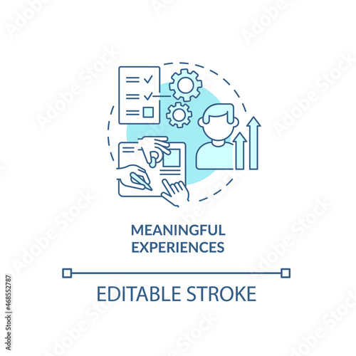 Meaningful experience blue concept icon. Employee benefits abstract idea thin line illustration. Growth and development. Teamwork skills. Vector isolated outline color drawing. Editable stroke