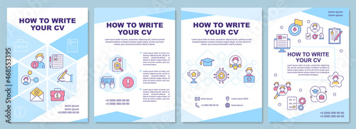 How to write your cv brochure template. Highlight skills in resume. Flyer, booklet, leaflet print, cover design with linear icons. Vector layouts for presentation, annual reports, advertisement pages