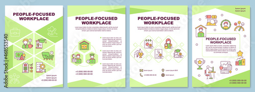 People focused workplace brochure template. Perks for employee. Flyer, booklet, leaflet print, cover design with linear icons. Vector layouts for presentation, annual reports, advertisement pages
