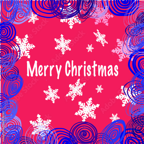 Postcard with the wish of a Merry Christmas. Abstraction background and snowflakes.