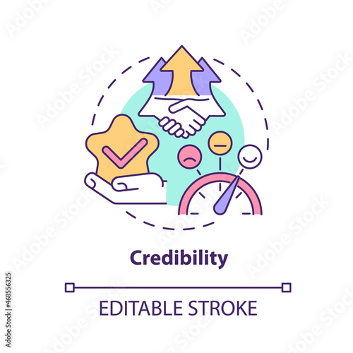 Credibility concept icon. Business reliability. Company integrity. Customer trust. Brand planning abstract idea thin line illustration. Vector isolated outline color drawing. Editable stroke