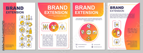 Brand extension gradient brochure template. Expanding company. Flyer, booklet, leaflet print, cover design with linear icons. Vector layouts for presentation, annual reports, advertisement pages