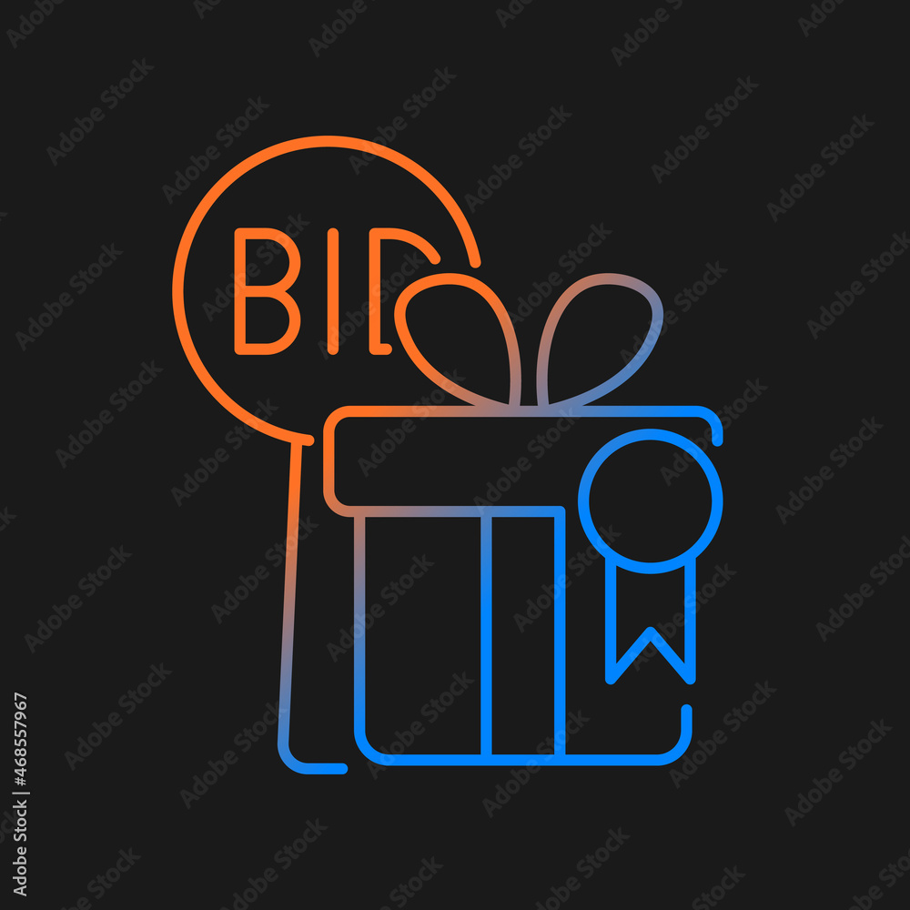 Auction winner gradient vector icon for dark theme. Highest bid wins. Bidding competition. Overbid other buyers. Thin line color symbol. Modern style pictogram. Vector isolated outline drawing Auction winner gradient vector icon for dark theme. Highest bid wins. Bidding competition. Overbid other buyers. Thin line color symbol. Modern style pictogram. Vector isolated outline drawing