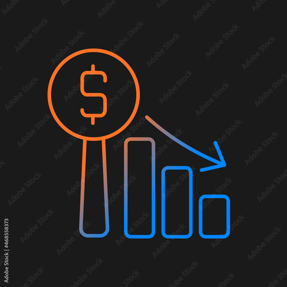 Dutch auction gradient vector icon for dark theme. Descending prices. Type of bargaining. Clock auction. Speed selling. Thin line color symbol. Modern style pictogram. Vector isolated outline drawing Dutch auction gradient vector icon for dark theme. Descending prices. Type of bargaining. Clock auction. Speed selling. Thin line color symbol. Modern style pictogram. Vector isolated outline drawing