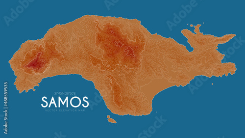 Topographic map of Samos, Greece. Vector detailed elevation map of island. Geographic elegant landscape outline poster. photo