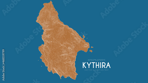 Topographic map of Kythira, Greece. Vector detailed elevation map of island. Geographic elegant landscape outline poster.