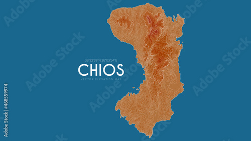 Topographic map of Chios, Greece. Vector detailed elevation map of island. Geographic elegant landscape outline poster.