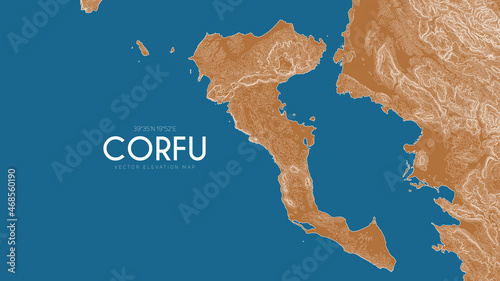 Topographic map of Corfu, Greece. Vector detailed elevation map of island. Geographic elegant landscape outline poster.