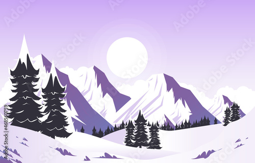 Snow Sun Mountain Frozen Ice Nature Landscape Adventure Illustration