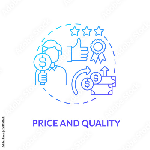 Price and quality blue gradient concept icon. Customer satisfaction level from purchased goods. Operations managment abstract idea thin line illustration. Vector isolated outline color drawing