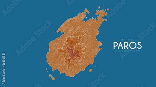 Topographic map of Paros, Greece. Vector detailed elevation map of island. Geographic elegant landscape outline poster.