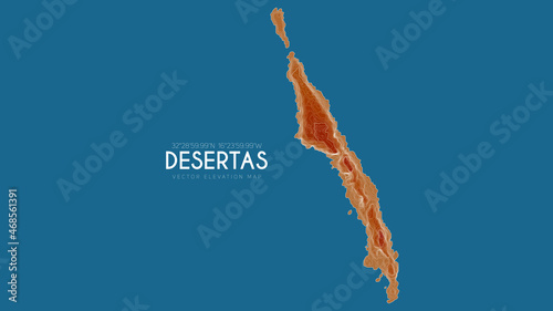 Topographic map of Desertas, Portugal. Vector detailed elevation map of island. Geographic elegant landscape outline poster.