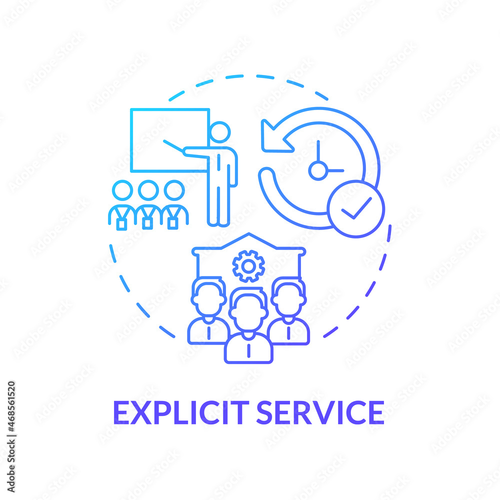 Explicit service blue gradient concept icon. Observable features of product. Facilitating goods. Operations management abstract idea thin line illustration. Vector isolated outline color drawing Explicit service blue gradient concept icon. Observable features of product. Facilitating goods. Operations management abstract idea thin line illustration. Vector isolated outline color drawing