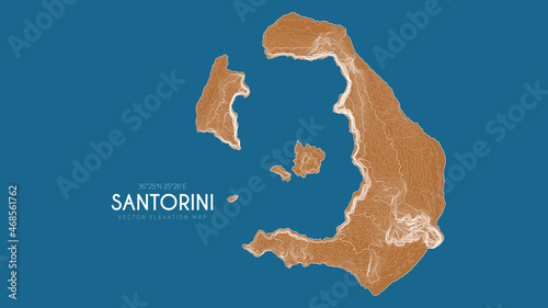 Topographic map of Santorini, Greece. Vector detailed elevation map of island. Geographic elegant landscape outline poster.
