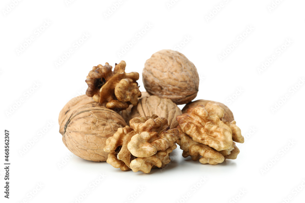 Walnuts isolated on white background, close up Walnuts isolated on white background, close up