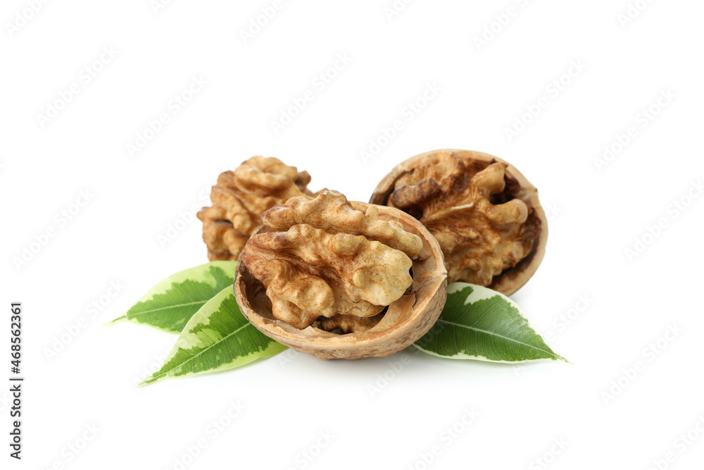 Walnuts isolated on white background, close up Walnuts isolated on white background, close up