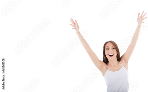 Cute girls with raised hands