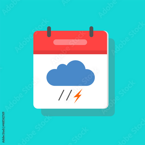 Weather forecast meteo icon vector with thunderstorm rain meteorology symbol in calendar sign flat cartoon illustration isolated, idea of autumn cold rainy month