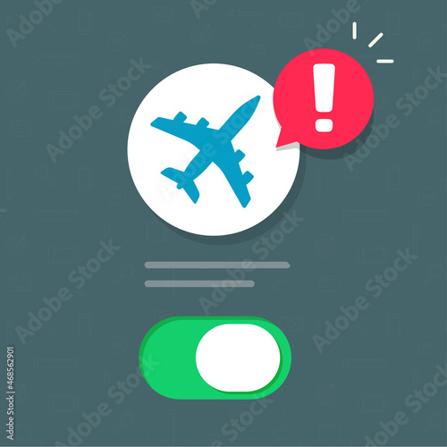 Airplane mode alert ui design vector or air plane interface switch warning notice flat cartoon, flight urgent info notification isolated