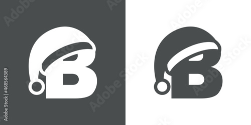 Logotipo con letra inicial B con silueta de sombrero de Papá Noel en fondo gris y fondo blanco, para su uso en invitaciones y tarjetas de felicitación
