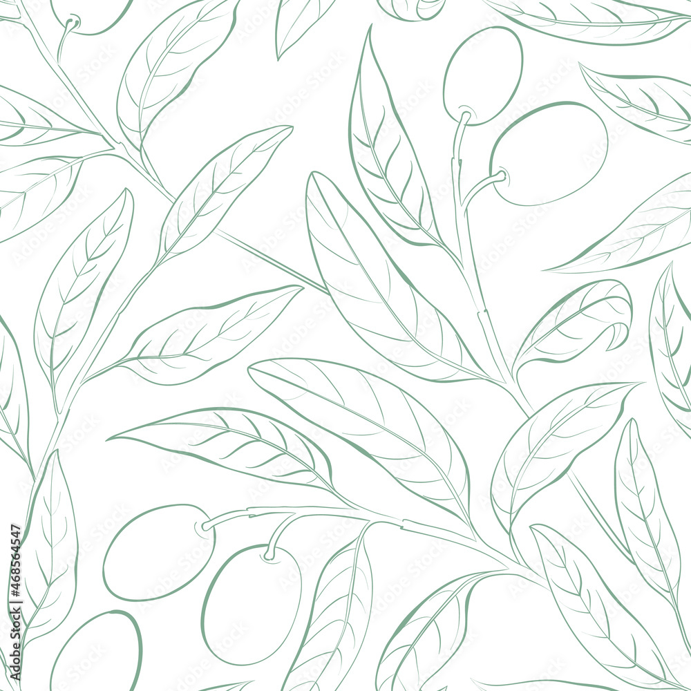 Fototapeta premium Seamless patternt branches of olives on white background.