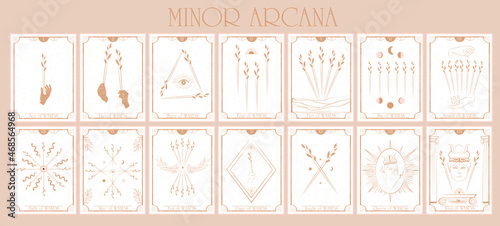 Set of Tarot card, Minor Arcana. Occult and alchemy symbolism. Wands - Facylti Creativity and will. Editable vector illustration. photo