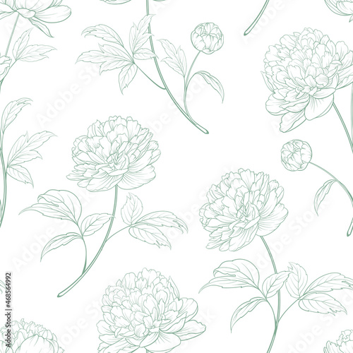 Seamless pattern from flowers of peonies on a white background.