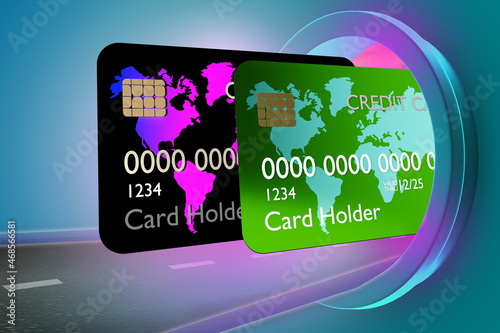 Bank cards next to road. Cr...