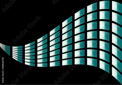 Fondo de cuadros blanco y verde en forma de haz de luz sobre fondo negro. Ciberespacio