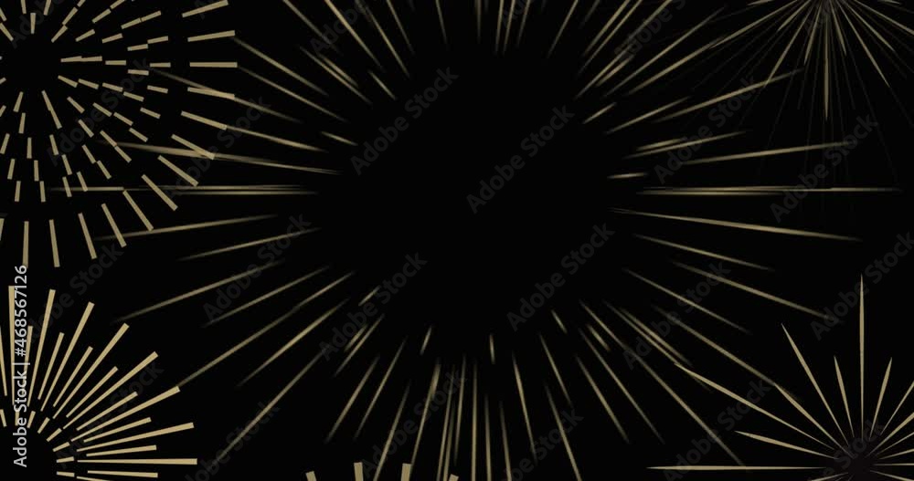 Animation of exploding gold fireworks scrolling on black background