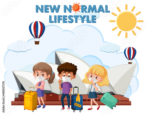 New normal lifestyle logo with people travel during covid-19 pandemic
