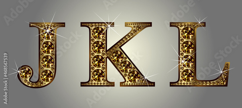 Diamond alphabet letters. Stunning beautiful JKL jewelry set in gems and silver. Vector eps10 illustration.
