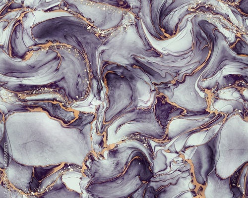 Abstract grey purple liquid fluid art marble background with glitter 