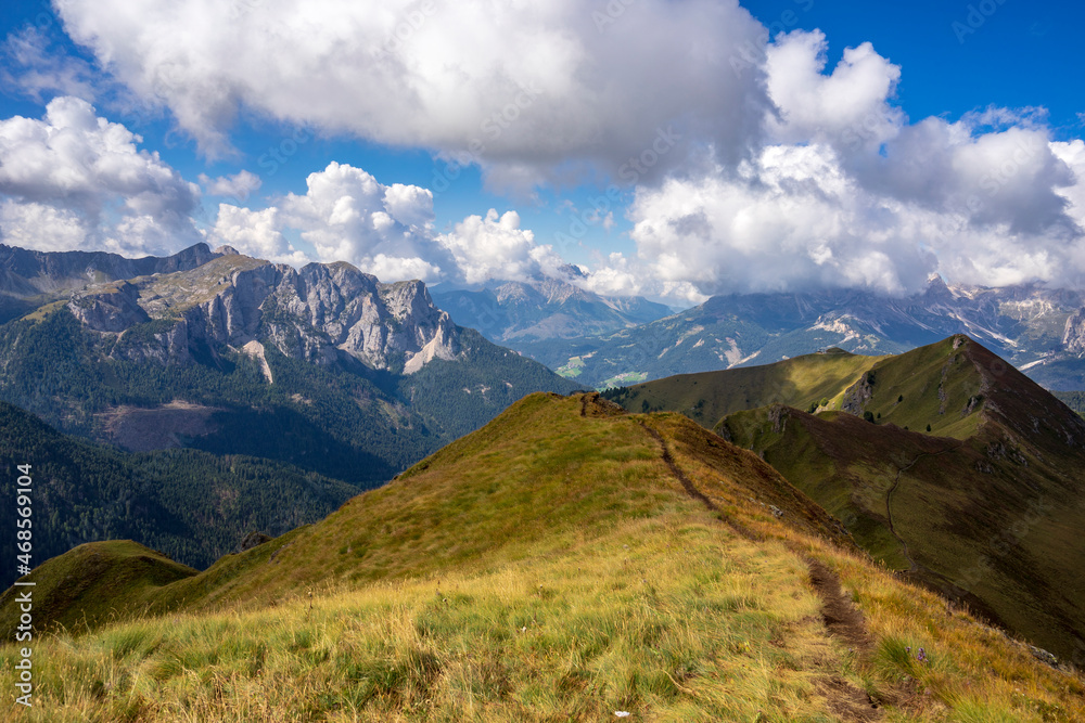 Lino Pederiva mountain ridge trail in the Dolomites.